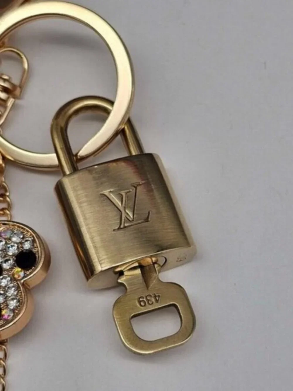 LV Gold Padlock 🔑 Authentic Louis Vuitton Charm + Unbranded Flower Keychain